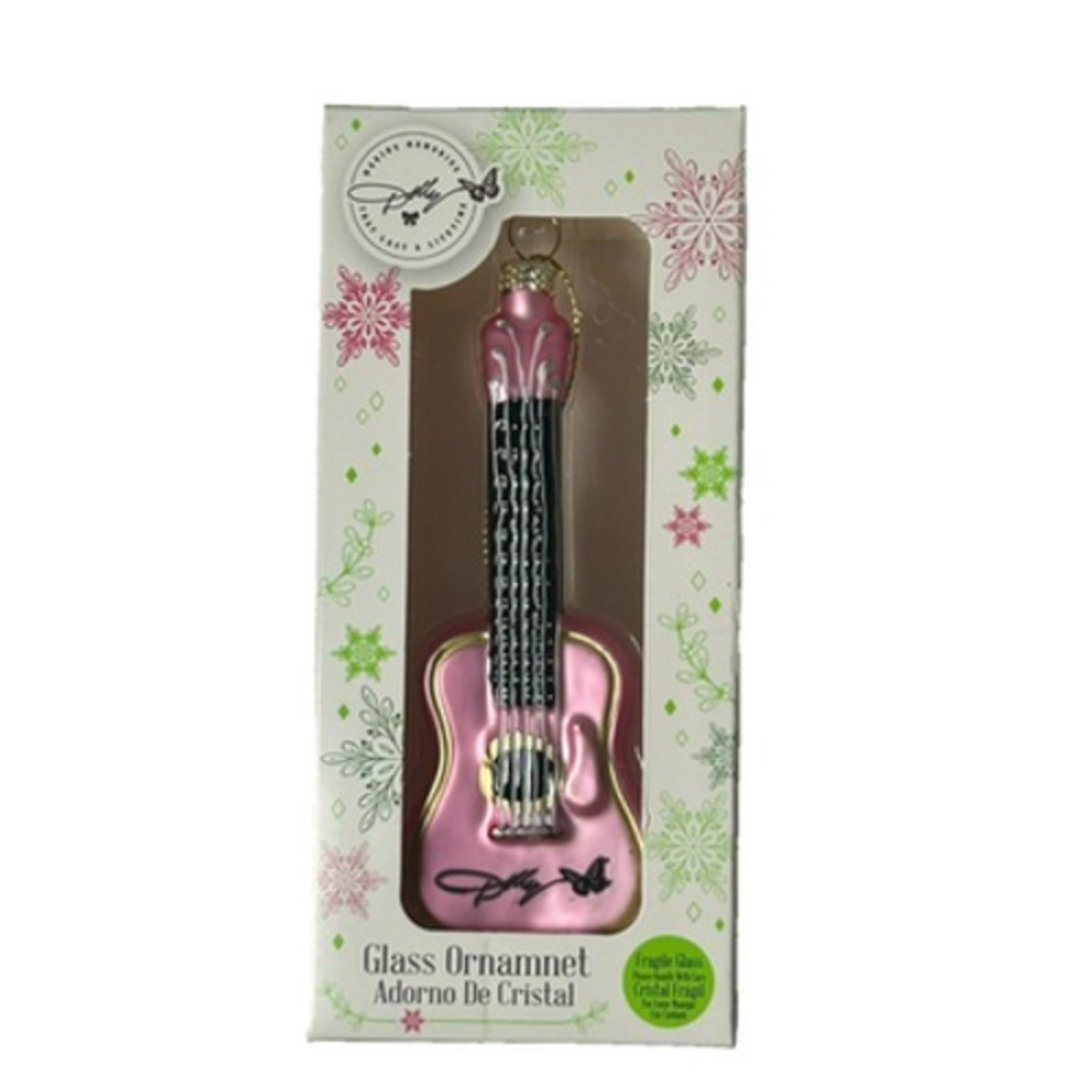 Dolly Parton Glass Christmas Ornament Coat of Many Colors & Pink Guitar NIB - Picture 2 of 4